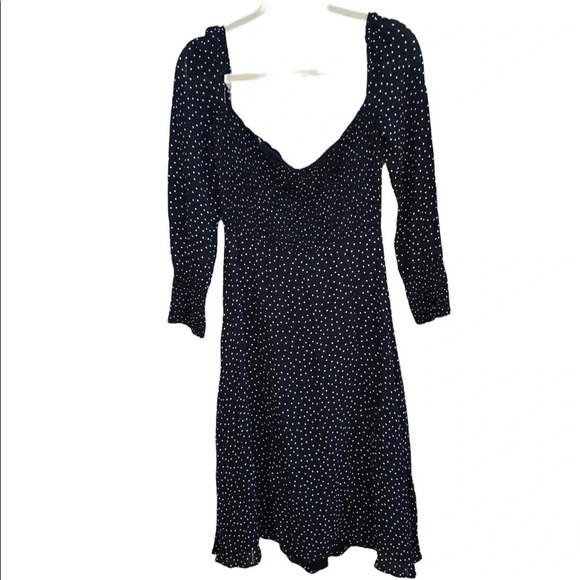 REFORMATION LONG SLEEVE OFF SHOULDER POLKA DOT MIDI DRESS - Picture 1 of 6